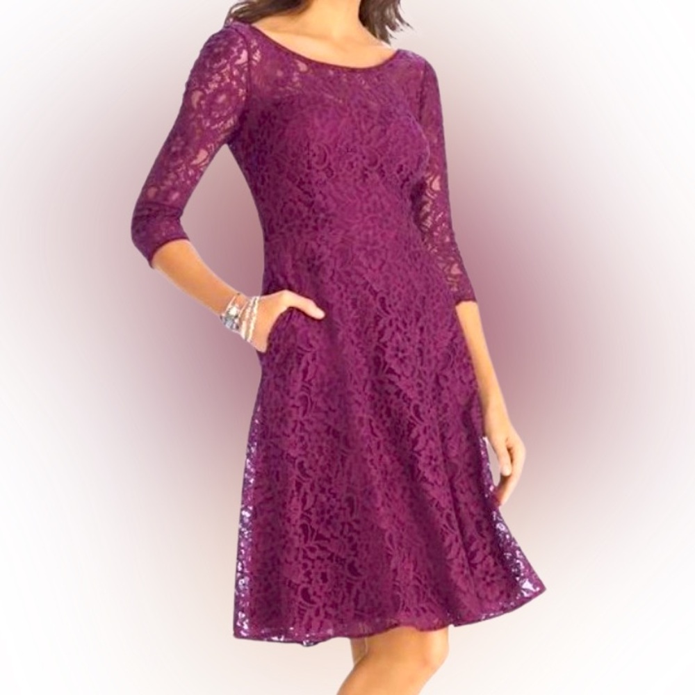 WHBM Plum Lace A Line Dress - 6